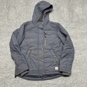 Carhartt Jacket Womens Medium 8/10 Gray Quilted Hooded Full Zip Insulated Winter